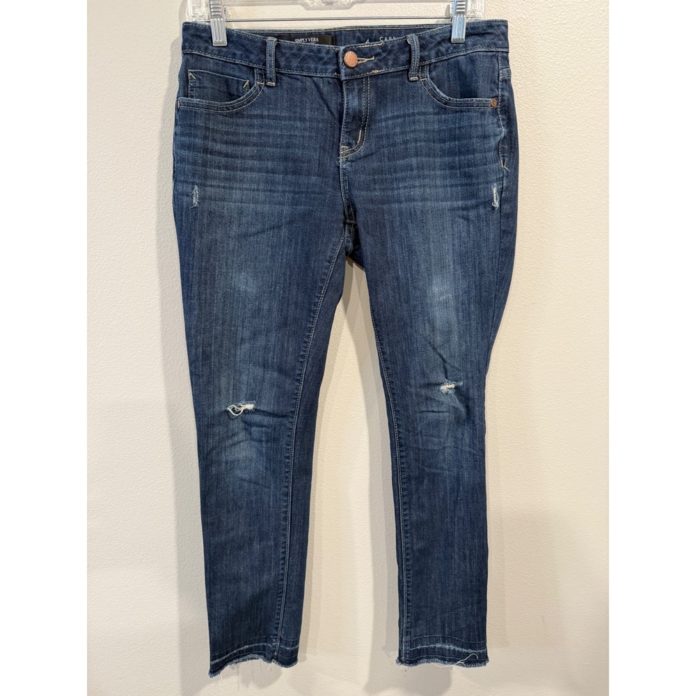 Simply Vera Vera Wang Womens Blue Distressed Mid‎ Rise Capri Jeans Size 4